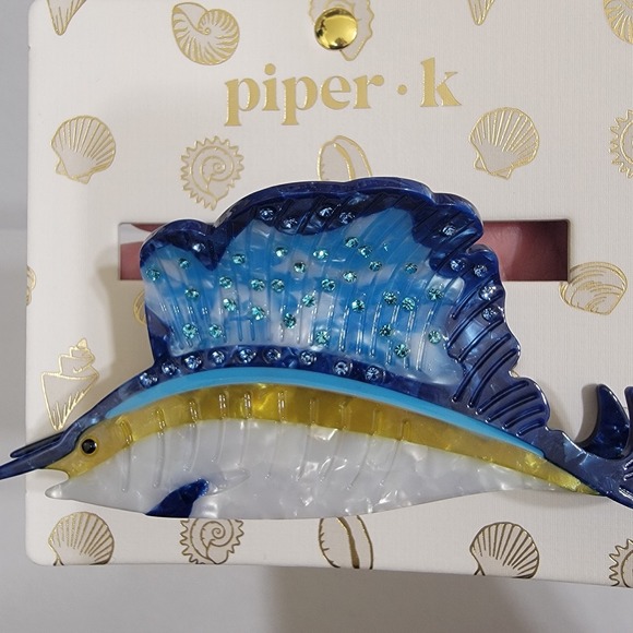 Piper K Blue Swordfish Rhinestones Hair Claw Hair Clip Sea Life Coastal Beach - Picture 4 of 5